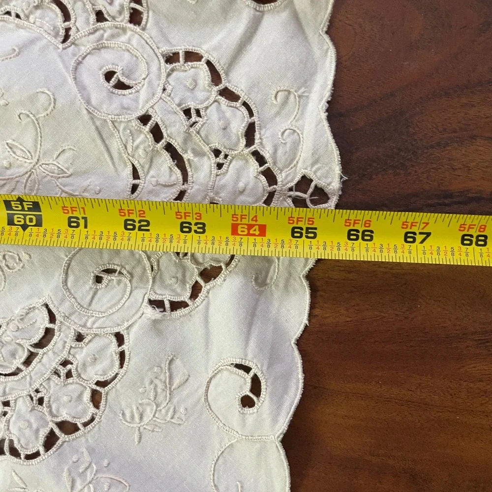 Vintage Peking Handicrafts Embroidered Cutwork Tablecloth Size 66
